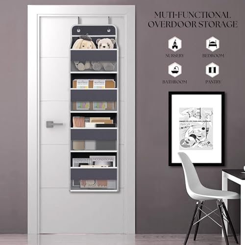 TYMENSH Over the Door Organizer for Bedroom Bathroom Pantry, 4 Shelf Gray