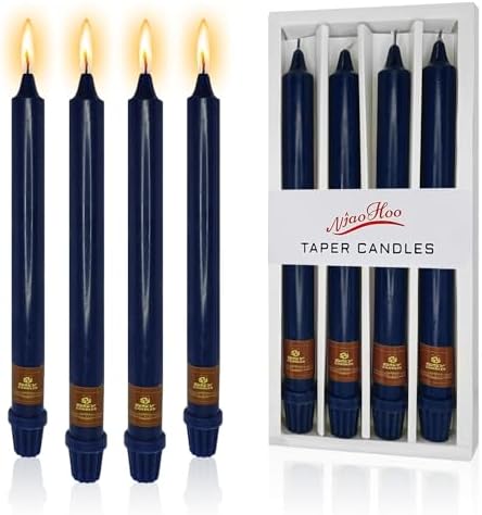 NJAO HOO Indigo Candlesticks 10 Inch Handmade Dripless Taper Candles Unscented Colored Candle Set, Pack of 4 - Up to 9-11 Hours Burn