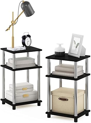Furinno JUST Toolless 3-Tier Side Table Set of 2, Open Shelf, Americano