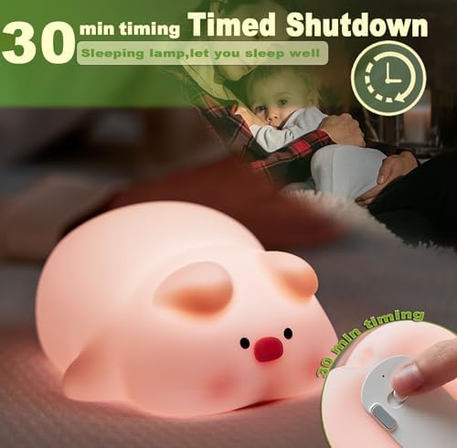 Piglet Night Light for Kids,Cute Pig Silicone Squishy Dimmable Nursery Lamp