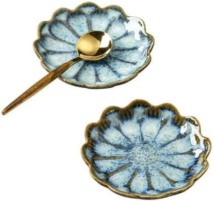 Set of 2 Ceramic Coffee Spoon Rest for Coffee Bar, Cute Cooking Spoon Holder for Stove Top Kitchen Counter, Ocean Blue