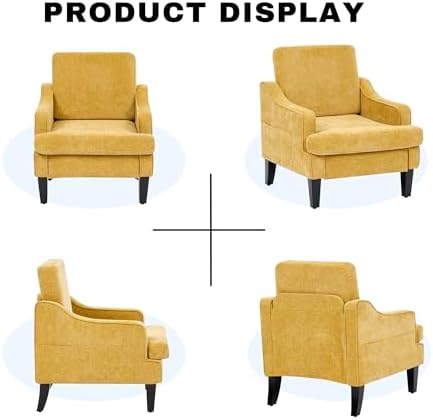 Accent Chair for Living Room,Mid-Century Arm Chair Chenille Fabric Living Room Chairs,Upholstered Reading Chair for Bedroom,Single Sofa Chair with Wood Legs for Apartment (Yellow)
