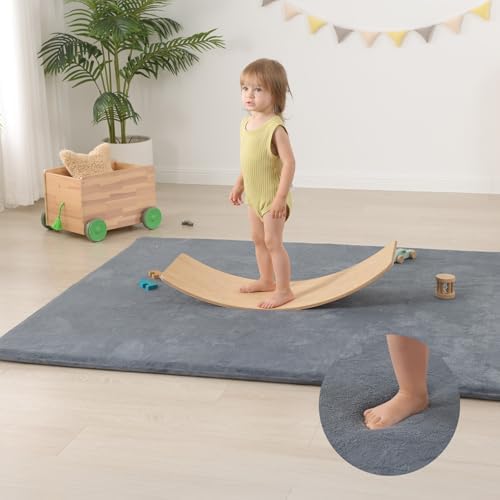Huloo Sleep Baby Play Mat for Floor,50"×65" Playpen Mat for Toddler,Infant,Kids,1.3" Thick Elasti Foam Non-Slip Nursery Rug,Water Repellent Soft Padded Floor Mats for Tummy Time,Crawling(Dark Grey)
