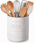 DOWAN 7.2" Large Ceramic Utensil Holder for Kitchen Counter, Beige