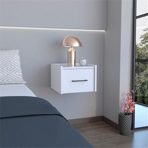 DEPOT E-SHOP 59" Yorktown Floating Nightstand, Space-Saving Design with Handy Drawer and Surface, White – Bedside Nightstand with Storage for Bedroom Beside Tables & Small Spaces