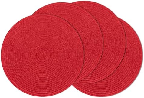 SHACOS Red Round Braided Placemats Set of 4 Washable Fabric Place Mats