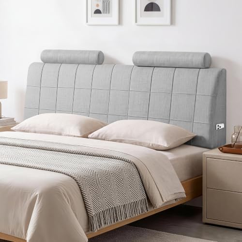 Queen Headboard with 2 Headrests, Memory Foam Upholstered Headboard