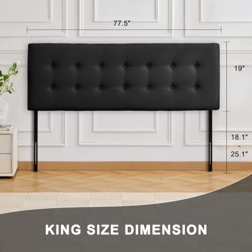 Linen Tufted Headboard King Size, Solid Wood King Headboard Only, Black