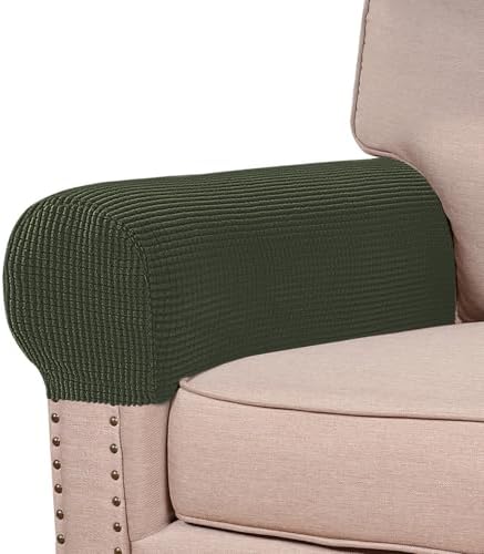 Turquoize Stretch Armrest Covers for Chairs and Sofas Couch Arm Covers for Sofa Spandex Jacquard Armrest Cover Anti-Slip Furniture Protector Armchair Slipcovers for Recliner Set of 2, Olive