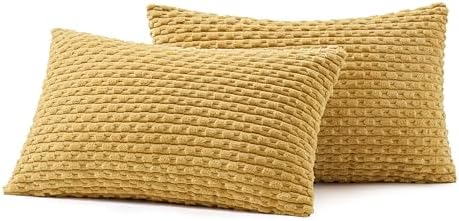 MIULEE Lumbar Decorative Throw Pillow Covers 12x20 Gold Textured Corduroy