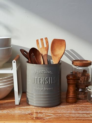 DOWAN 7.2" Large Ceramic Utensil Holder for Kitchen Counter, Grey