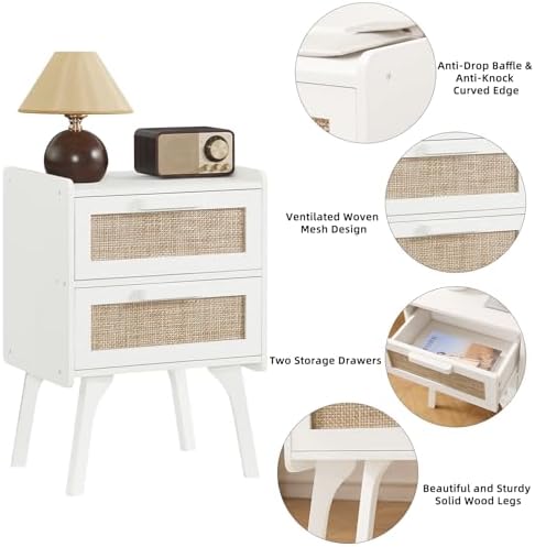 Lerliuo Rattan Nightstands Set of 2 for Bedroom, 2 Drawers