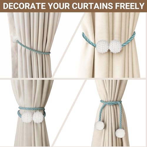 Hion Magnetic Curtain Tiebacks Blue 6pcs, Curtain Holdbacks Hooks Holders