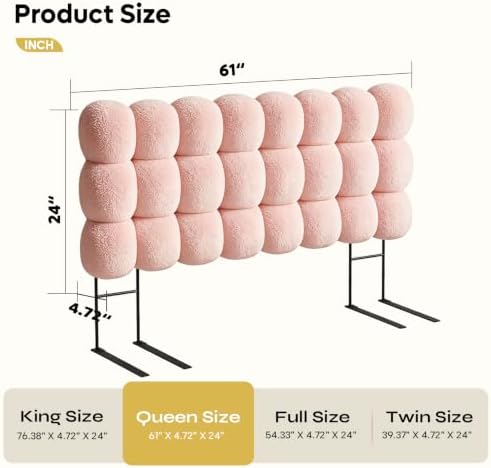 Pinmoco Queen Cloud-Shaped Upholstered Headboard, Teddy Fleece Pink
