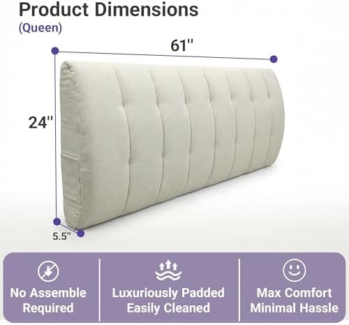 Seang Queen Size Upholstered Headboard, 24" Height Soft, Breathable Linen Fabric Wall Mounted Headboards for Bedroom & Dorm, No Assembly Required Peel & Stick Bed Backboard, No Nails, Beige