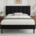 VECELO Full Size Bed Frame with Upholstered Headboard, Velvet & Black
