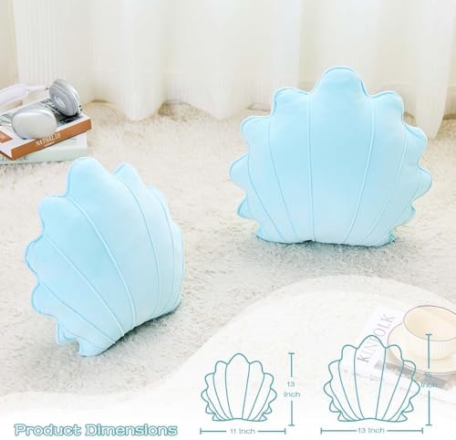Uvvyui Shell Pillow Seashell Throw Pillow Shell Shaped Decorative Pillows Soft Velvet Sea Shells Pillow Aesthetic Home Decor Sea Ocean Beach Cushion Bed Pillow（Blue, 15x13 Inch）