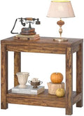 Besiost Farmhouse End Table, Slim End Table with Storage Shelf, Small Console Table for Small Spaces, Rustic Nightstand Sofa Table for Living Room, Bedroom, 24", Rustic Brown