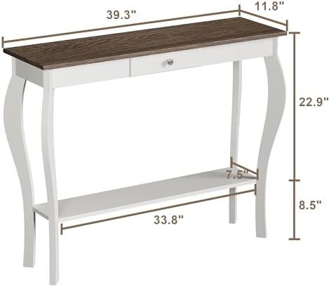 ChooChoo 39" Narrow Farmhouse Entryway Table with Drawer, Soft White