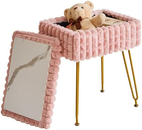 IBUYKE Rectangle Vanity Chair Ottoman, Footrest Stool, Pink WBD004P