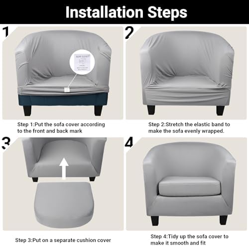 Barrel Chair Covers Slipcover, 2 Piece Tub Club Chair Armchair Slipcover with Chair Cushion Cover, Soft Stretch Stylish Furniture Protector Washable Washable for Living Room Office Hotel