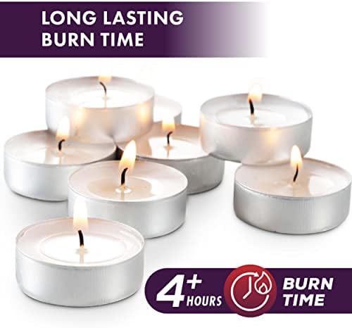 MontoPack Unscented Tea Light Candles 400 Pack | 4 Hours, White, Smokeless, Dripless Small Votive Paraffin Tealights | Long-Lasting for Home, Shabbat, Weddings, Events, Emergencies | Mini Candles Bulk