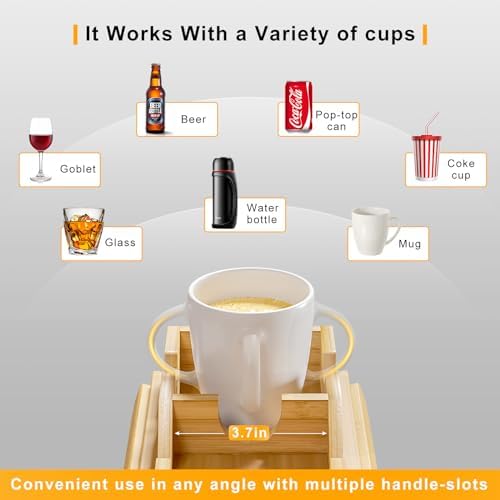 Bestjing 2 Pack Sofa Armrest Tray with Detachable Cup Holder Tray (Bamboo)