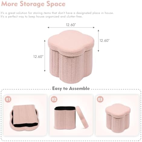 B FSOBEIIALEO Storage Ottoman Cube, 12.6" Flower Shaped Ottomans, Pink