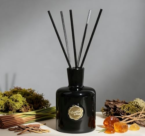 Amber Ceramic Reed Diffuser Set,Strong Scent, Natural Home Fragrance