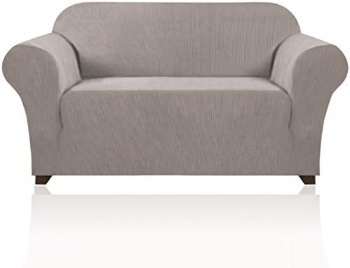PrinceDeco Stretch Loveseat Sofa Cover Slipcover Couch Cover for 2 Cushion Sofa Washable Sofa Cover for Pets Friendly Furniture Protector Covers with Non Slip Bottom(Loveseat, Taupe)