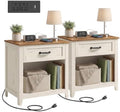 VASAGLE 23.6 inch Farmhouse Nightstands Set 2, Charging Station, 1 Drawer