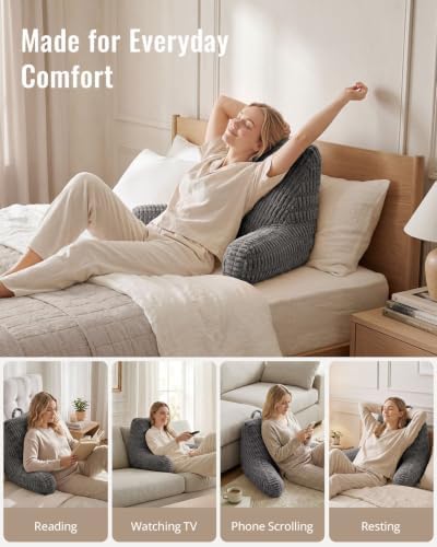 Blissful Diary Reading Pillow for Bed, Back Pillow Sitting Up, Dark Gray