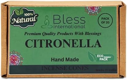 Bless International Citronella 100%-Natural-Incense-Cones Handmade-Hand-Dipped Organic-Chemicals-Free for-Purification-Relaxation-Positivity-Yoga-Meditation The-Best-scents (20 Count)
