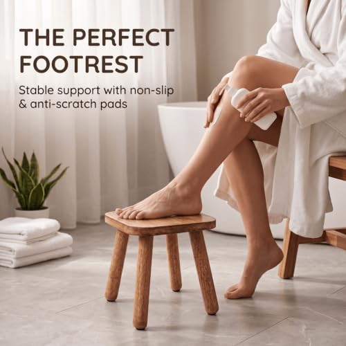 Youeon 9 Inch Small Wooden Step Stool, Non-Slip One Step Stool for Adults, Holds up to 300 Lbs, Portable & Sturdy, Footstool for Bedroom, Bathroom, Kitchen, Easy to Assemble