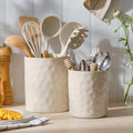 famiware Ceramic Utensil Holder, 7.2"+5.8", Set of 2, Vanilla White