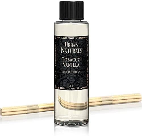 Urban Naturals Tobacco Vanilla Reed Diffuser Refill Set | Includes a Free Set of Reed Sticks! 4 oz | Great Gift Idea Home Fragrance Lovers!