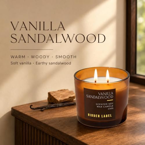 Hidden Label Vanilla Sandalwood Soy Candle, 8.3 oz 2-Wick
