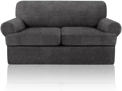 Sofa Covers 3 Piece T Cushion Sofa Slipcovers, Stretch Couch Cover with 2 Individual T Cushion Covers, Machine Washable Furniture Protector for Living Room(Dark Gray, 2 Cushions)
