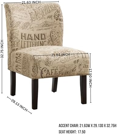 Roundhill Furniture Accent Chair, Chalkboard Light 29D x 21.5W x 33H in