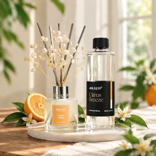 Airkeep Citrus Breeze Reed Diffuser Refill – 6.76 fl oz Premium Scented Oil for Home Aromatherapy – Long-Lasting Fragrance for Reed Diffusers – Perfect for Bathroom, Bedroom & Home Decor
