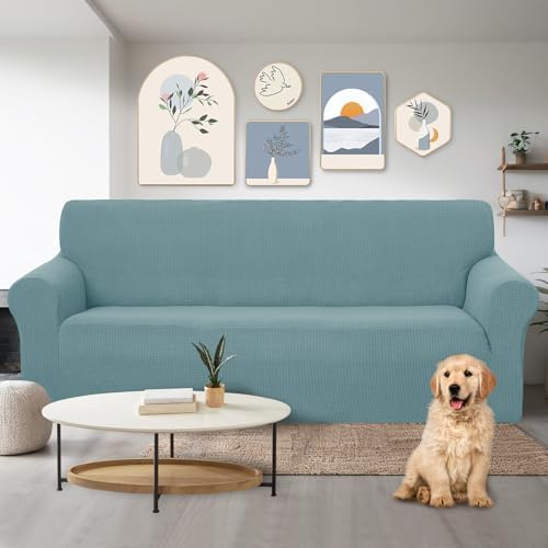 U-NICE HOME Stretch Couch Cover Slipcover for 3 Cushion Sofa, Light Blue