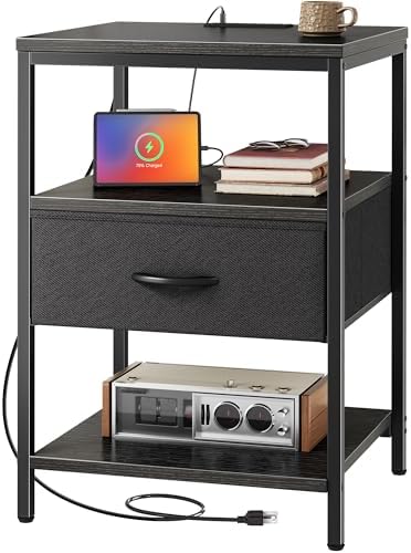SUPERJARE Nightstand with Charging Station, USB-C Port, Bedside Table