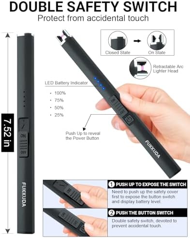 FUKKUDA Electric Candle Lighter, Rechargeable USB Arc Lighter for Candles, Fireplace, Camping BBQ, Christmas Stocking Stuffers, Birthday, Valentines Day and Easter Gifts for Women Men (Obsidian Black)