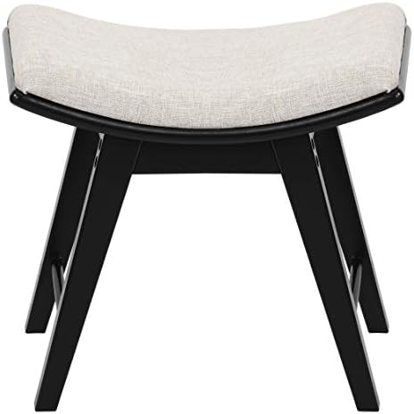 URFORESTIC Oak Wood Vanity Stool, Modern Makeup Dressing Stool with Concave Seat Surface,Capacity 300lb, Easy Assembly (Black)