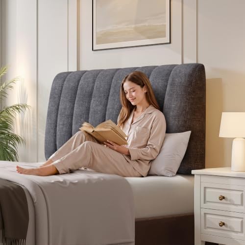 6.3" Upholstered Headboard for Queen Size Bed, Soft Chenille Fabric, Grey