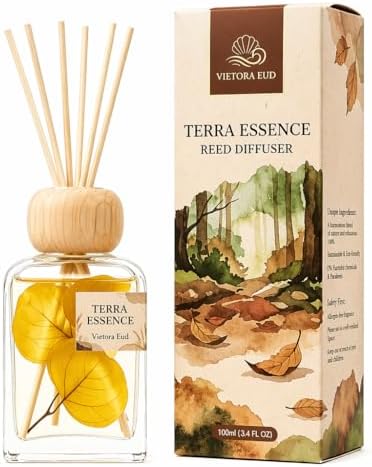 Terra Essence Reed Diffuser with Dried Leaves, 3.4 Fl Oz