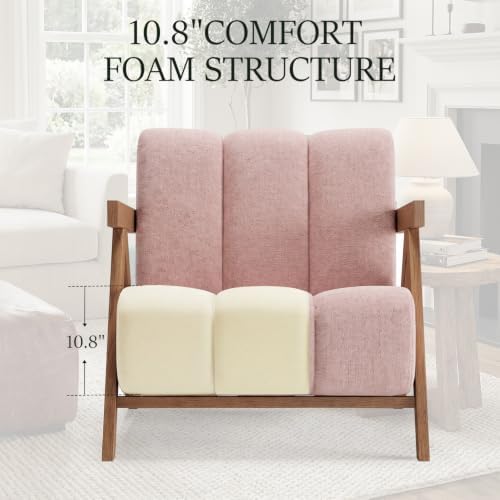 Gaussen Modern Accent Chair for Living Room Bedroom,Comfy Chenille Reading Chair with Wood Frame,Upholstered Lounge Armchair with Thick High-Elastic Sponge for Apartment & Waiting Room (Blush Pink,1)