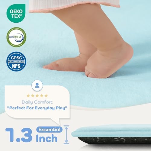 1.3" Thick Baby Floor Play Mat 50x50 Padded Foam Mat Kids, Ice Blue