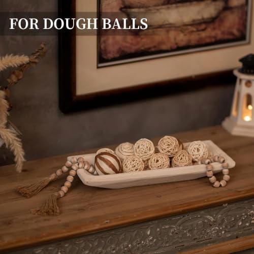 Hanobe Wood Decorative Bowl for Coffee Table Entryway Decor, Rustic White