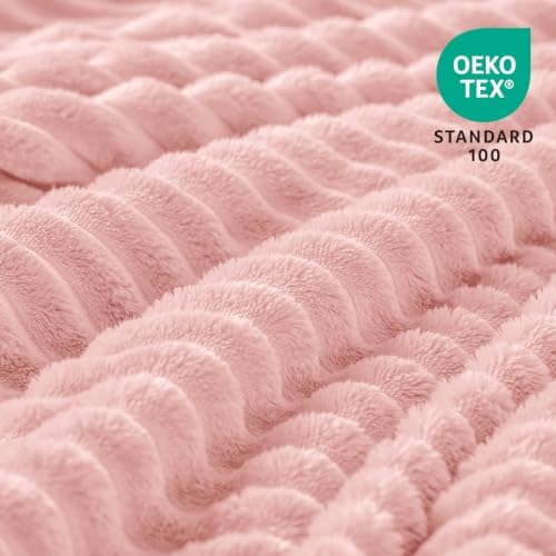 BEDELITE 3D Ribbed Light Pink Fleece Twin Blanket for Couch, 60x80 Inch